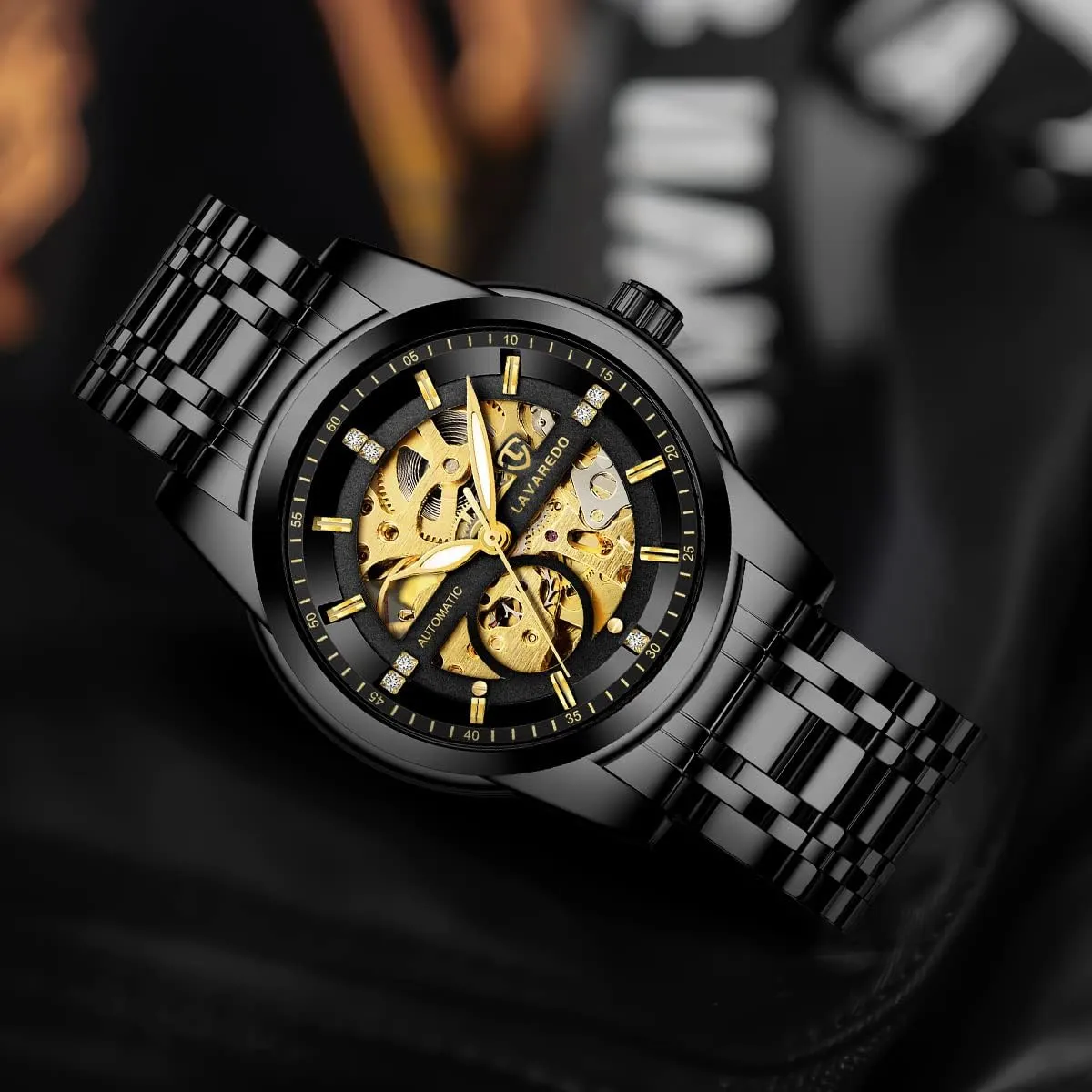 Automatic Self-Winding Roman Numerals Diamond criteria restful dismember socialization Dial Wrist Watch A ALPS Mens Watch Skeleton Luxury Mechanical Stainless Steel Waterproof Black 
