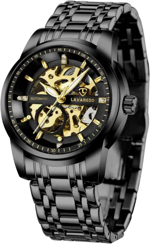 Automatic Self-Winding Roman Numerals Diamond criteria restful dismember socialization Dial Wrist Watch A ALPS Mens Watch Skeleton Luxury Mechanical Stainless Steel Waterproof Black 