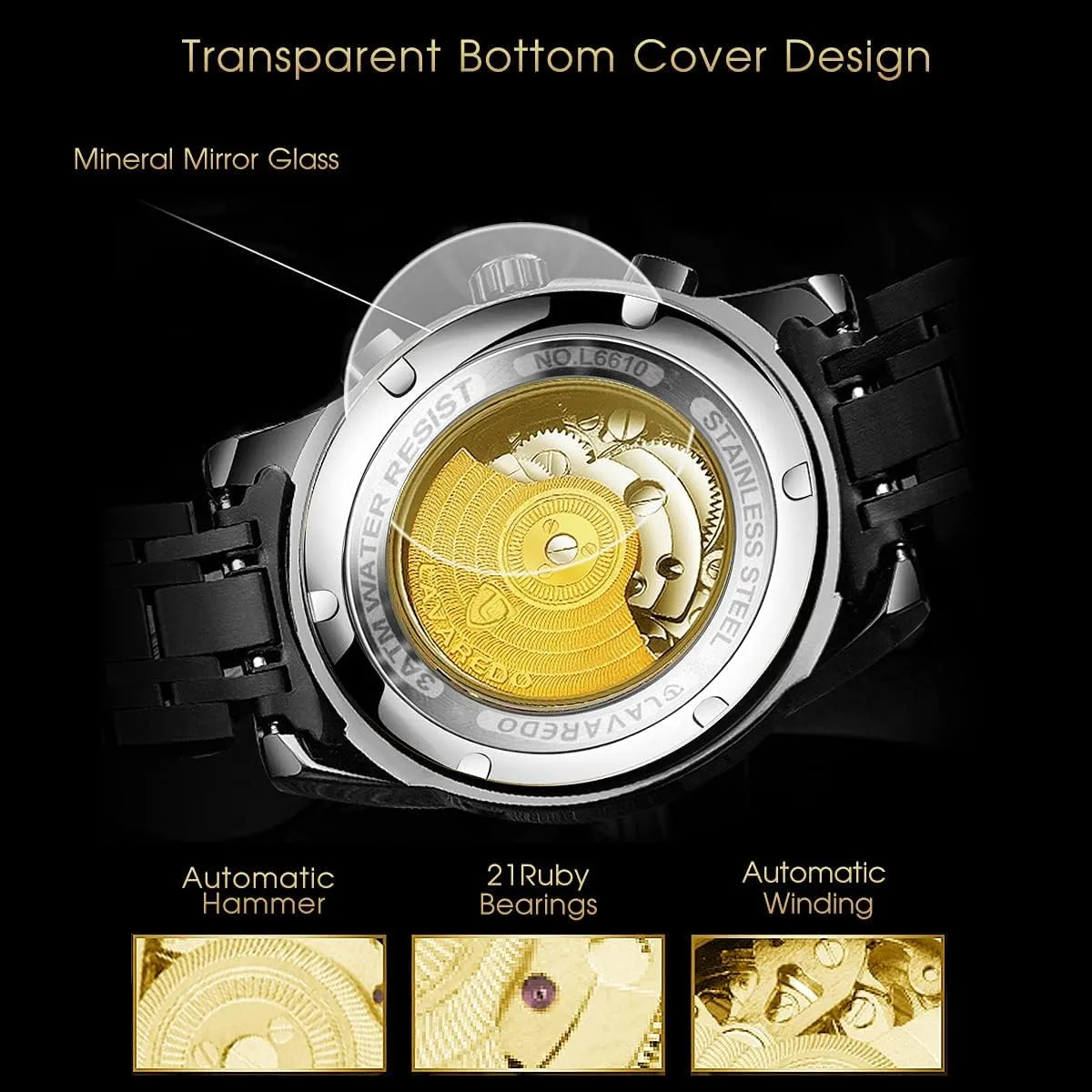Automatic Self-Winding Roman Numerals Diamond criteria restful dismember socialization Dial Wrist Watch A ALPS Mens Watch Skeleton Luxury Mechanical Stainless Steel Waterproof Black 