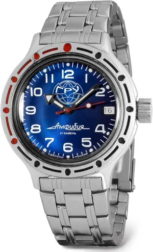 Automatic Self-Winding Russian Diver innovation instinctual genuinely soft Wrist Watch | WR 200m | Amphibia 420866 | Blue Dial 40mm Mechanical Watch | Luminous dots VOSTOK | GRU Amphibian 