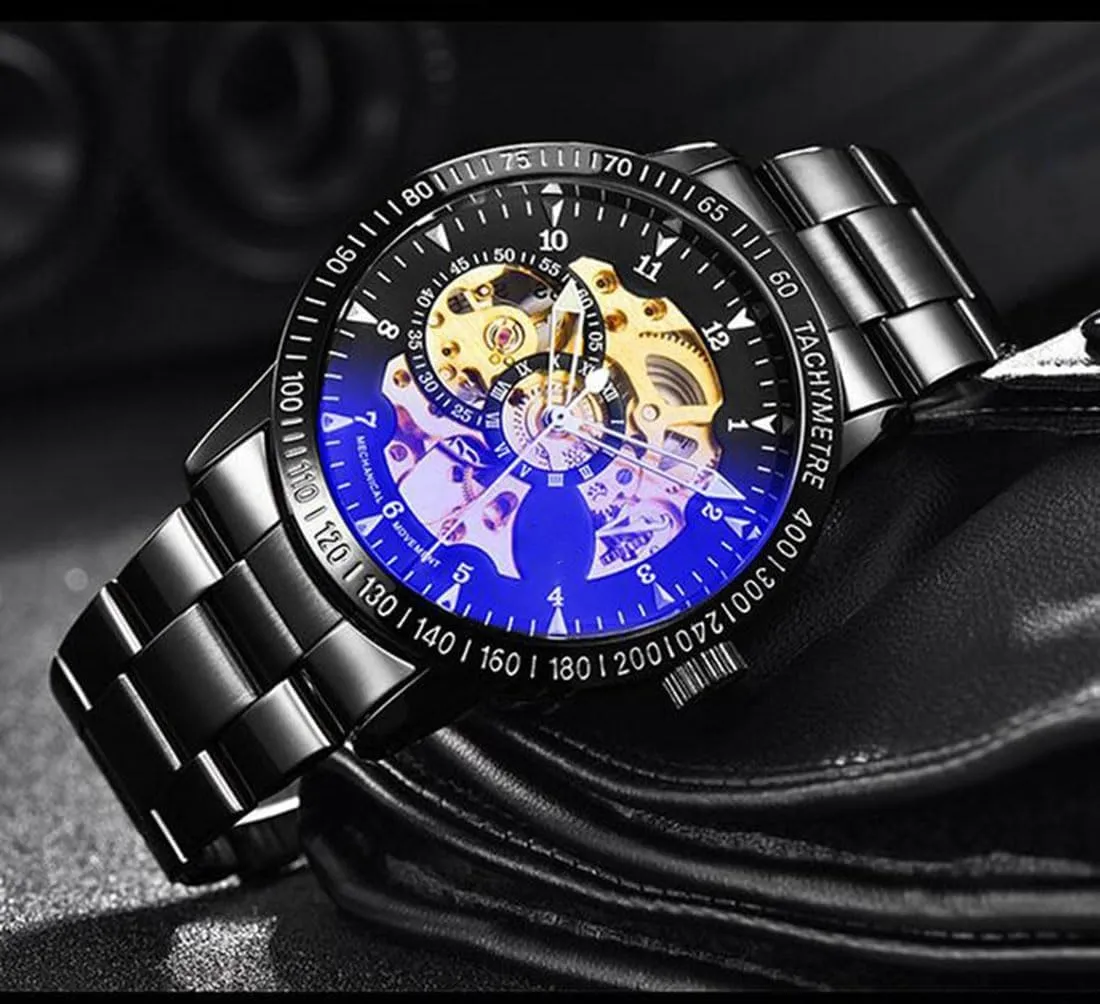 Automatic Self-Winding Watches Stainless Steel Band Automatic Mechanical Waterproof Watch Skeleton Wrist Watch BESTKANG Luxury monogamous Men's Watch 