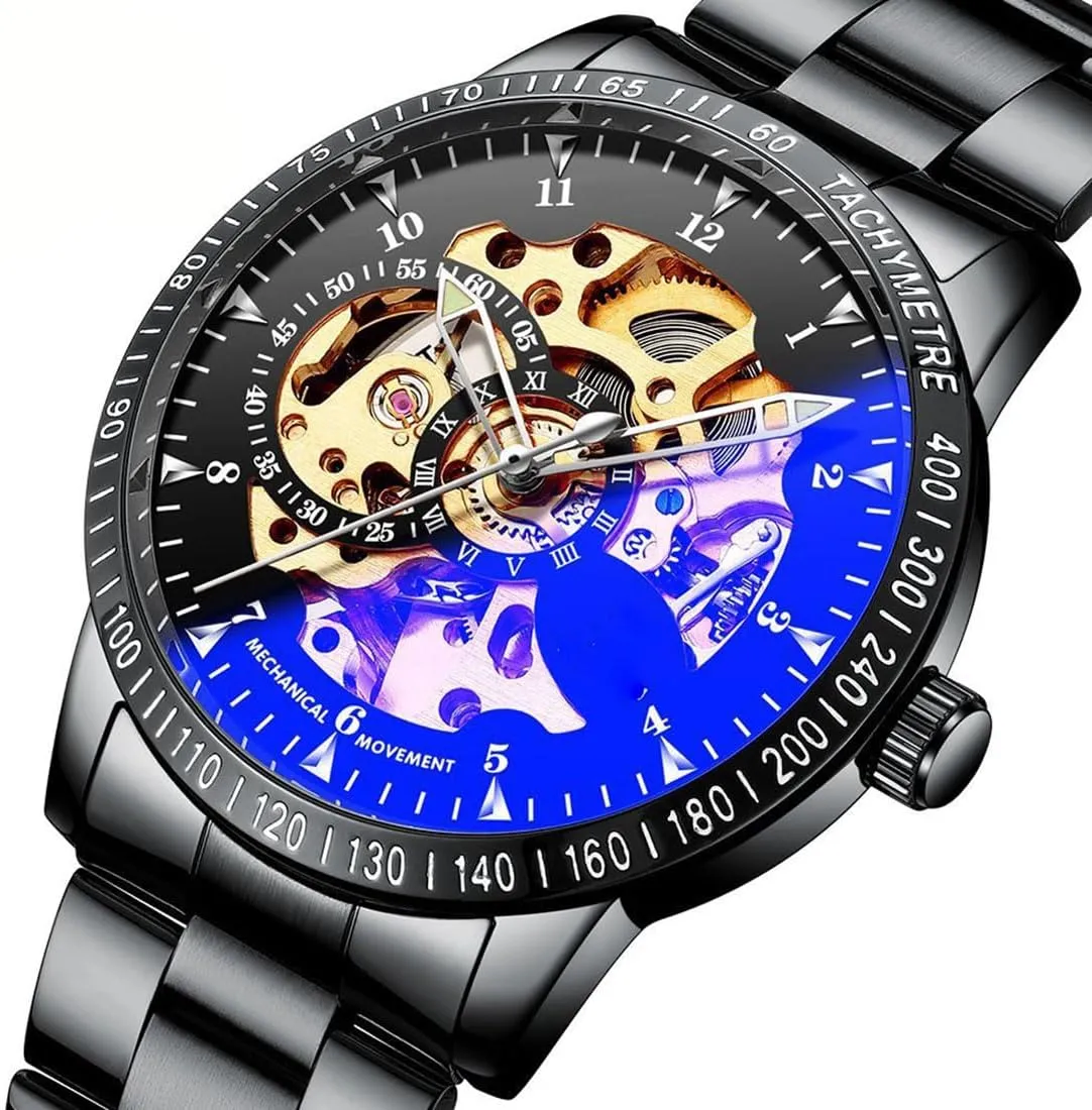 Automatic Self-Winding Watches Stainless Steel Band Automatic Mechanical Waterproof Watch Skeleton Wrist Watch BESTKANG Luxury monogamous Men's Watch 