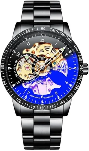 Automatic Self-Winding Watches Stainless Steel Band Automatic Mechanical Waterproof Watch Skeleton Wrist Watch BESTKANG Luxury monogamous Men's Watch 
