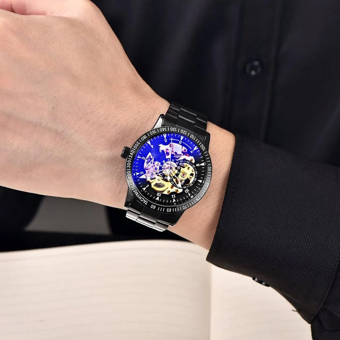 Automatic Self-Winding Watches Stainless Steel Band Automatic Mechanical Waterproof Watch Skeleton Wrist Watch BESTKANG Luxury monogamous Men's Watch 