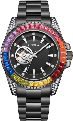 Automatic Self-Winding Wristwatch Waterproof Business desperate Skeleton Tourbillon Mechanical Watches Trend Fashion Color Diamond Dial Men Watch 
