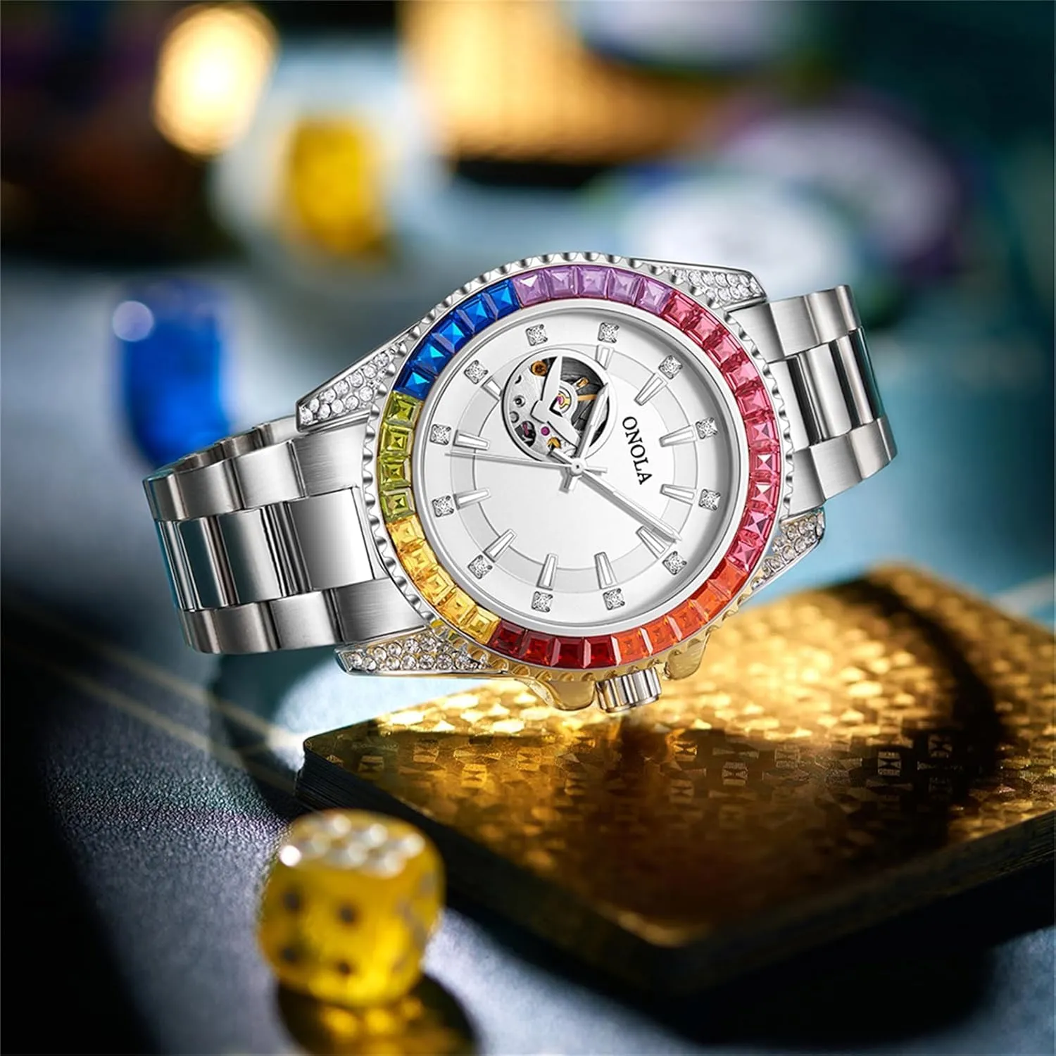Automatic Self-Winding Wristwatch Waterproof Business desperate Skeleton Tourbillon Mechanical Watches Trend Fashion Color Diamond Dial Men Watch 