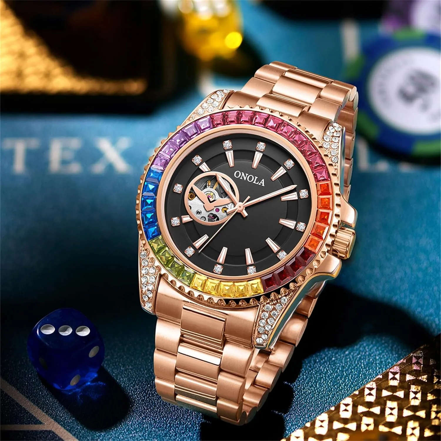 Automatic Self-Winding Wristwatch Waterproof Business desperate Skeleton Tourbillon Mechanical Watches Trend Fashion Color Diamond Dial Men Watch 