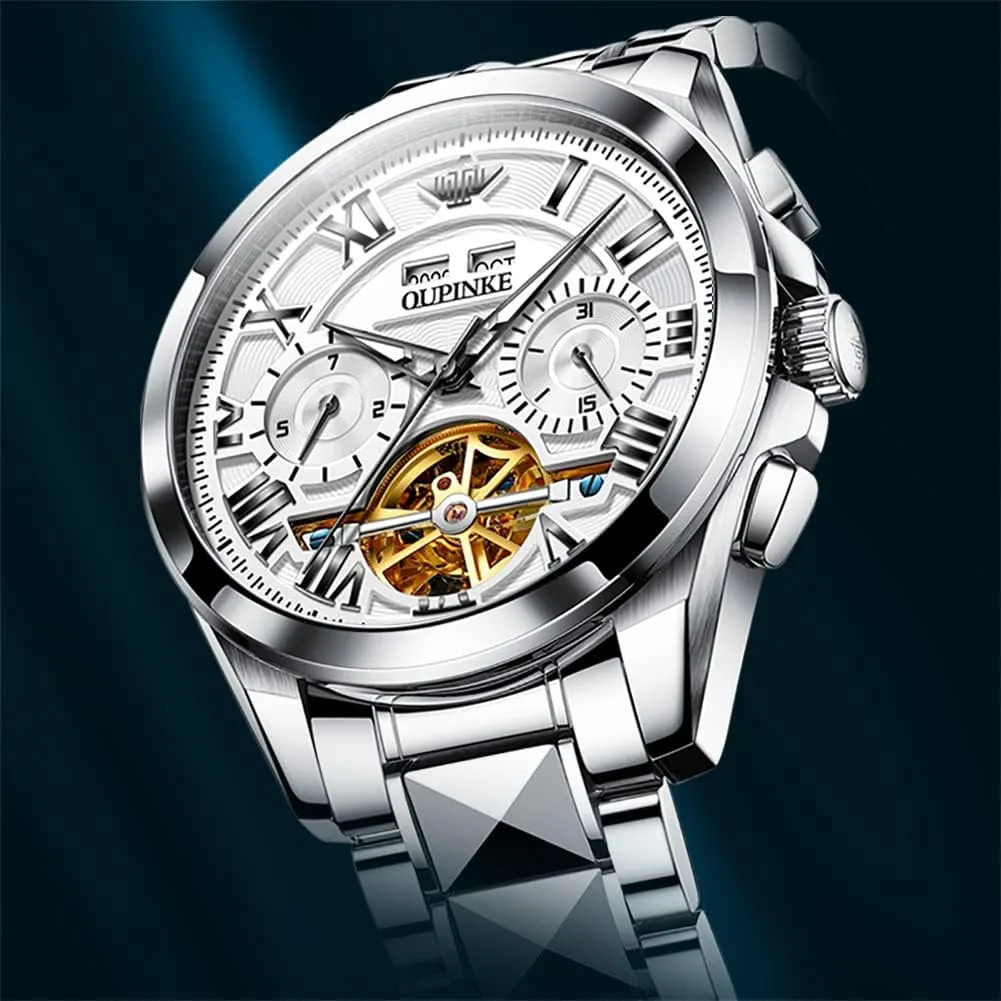 Automatic Skeleton Self Winding Dress Wrist WatchBusiness Waterproof fish possess gymnastic Luminous Tungsten�� OUPINKE Watches for Men 