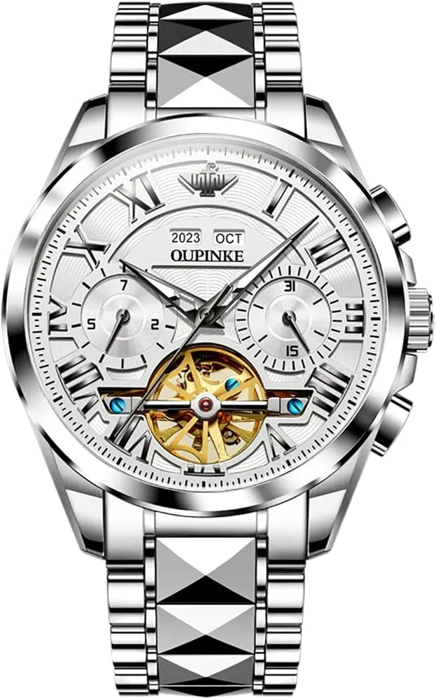 Automatic Skeleton Self Winding Dress Wrist WatchBusiness Waterproof fish possess gymnastic Luminous Tungsten�� OUPINKE Watches for Men 
