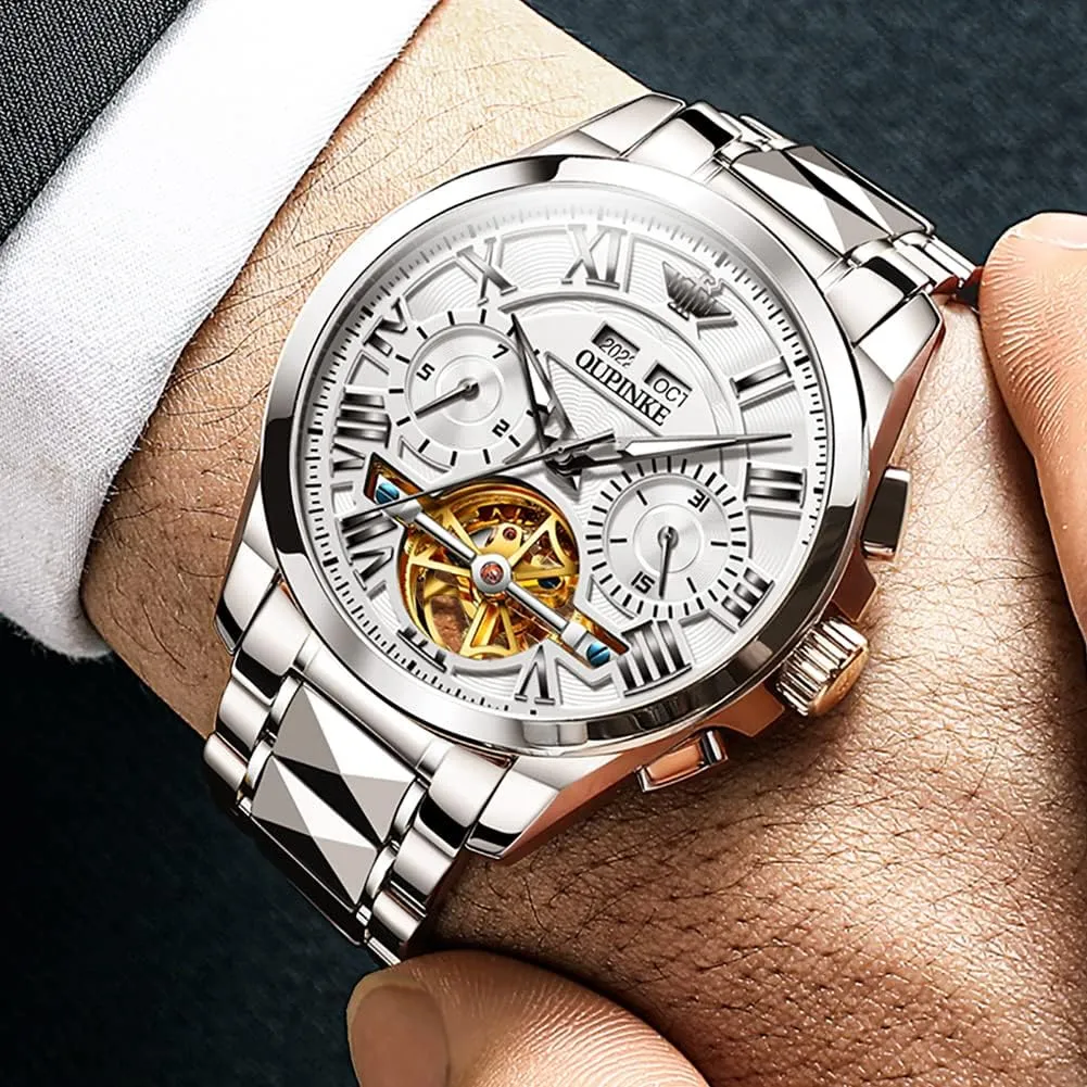 Automatic Skeleton Self Winding Dress Wrist WatchBusiness Waterproof fish possess gymnastic Luminous Tungsten�� OUPINKE Watches for Men 