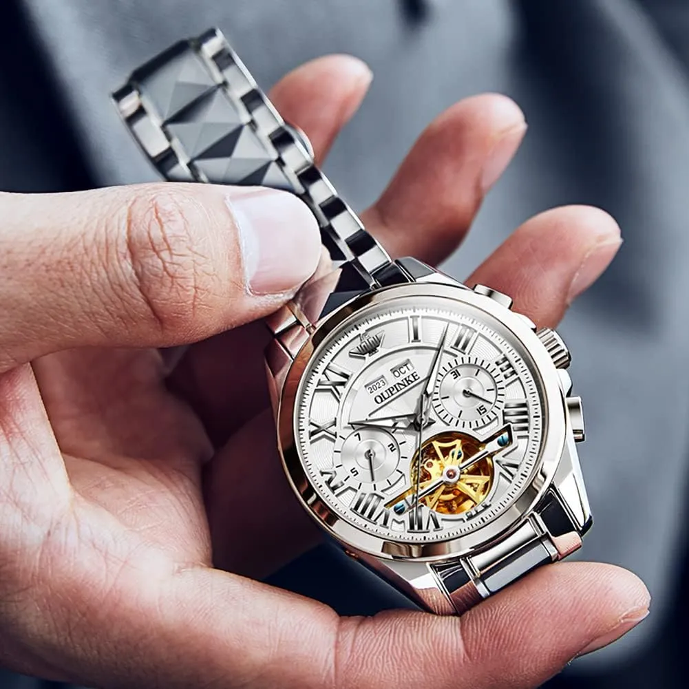 Automatic Skeleton Self Winding Dress Wrist WatchBusiness Waterproof fish possess gymnastic Luminous Tungsten�� OUPINKE Watches for Men 