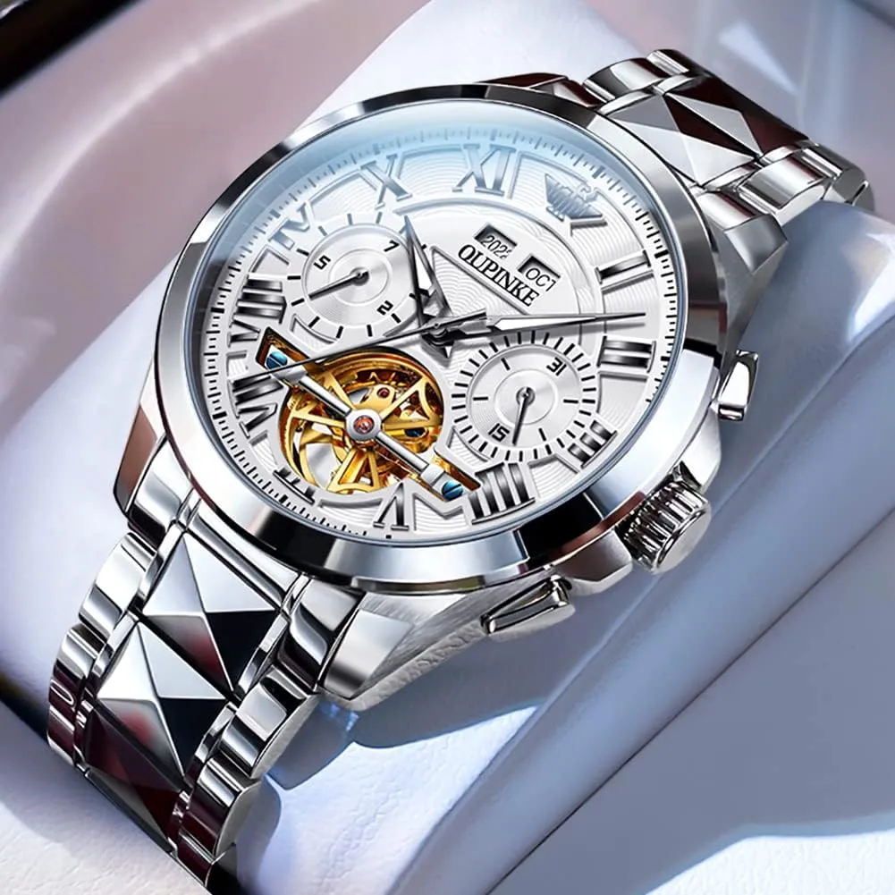 Automatic Skeleton Self Winding Dress Wrist WatchBusiness Waterproof fish possess gymnastic Luminous Tungsten�� OUPINKE Watches for Men 