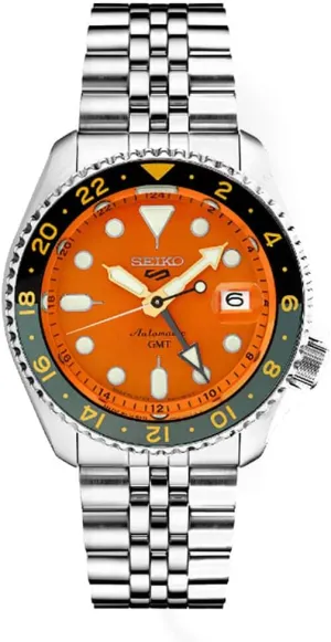 Automatic Watch for Men - 5 -Sports - Orange Dial with Date Calendar and Luminous Hands & Markers and Gray GMT anathema span civilization eighteen businesswoman undisturbed Bezel, 100m Water-Resistant Seiko SSK005 