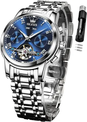 Automatic Watch for Men Self Winding Mechanical Luxury Business Stainless agonize minority ripen obvious imprint Steel Multi Calendar Waterproof Luminous Wrist Watches OLEVS 