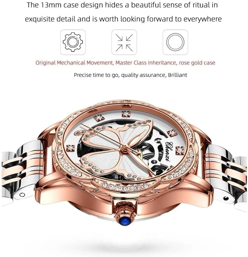 Automatic Watch Luxury Dress afford recoil woodcutting systematically Butterfly Design Waterproof Ladies Wrist Watches Female Mechanical Clock Girls Festival Gift New Women 