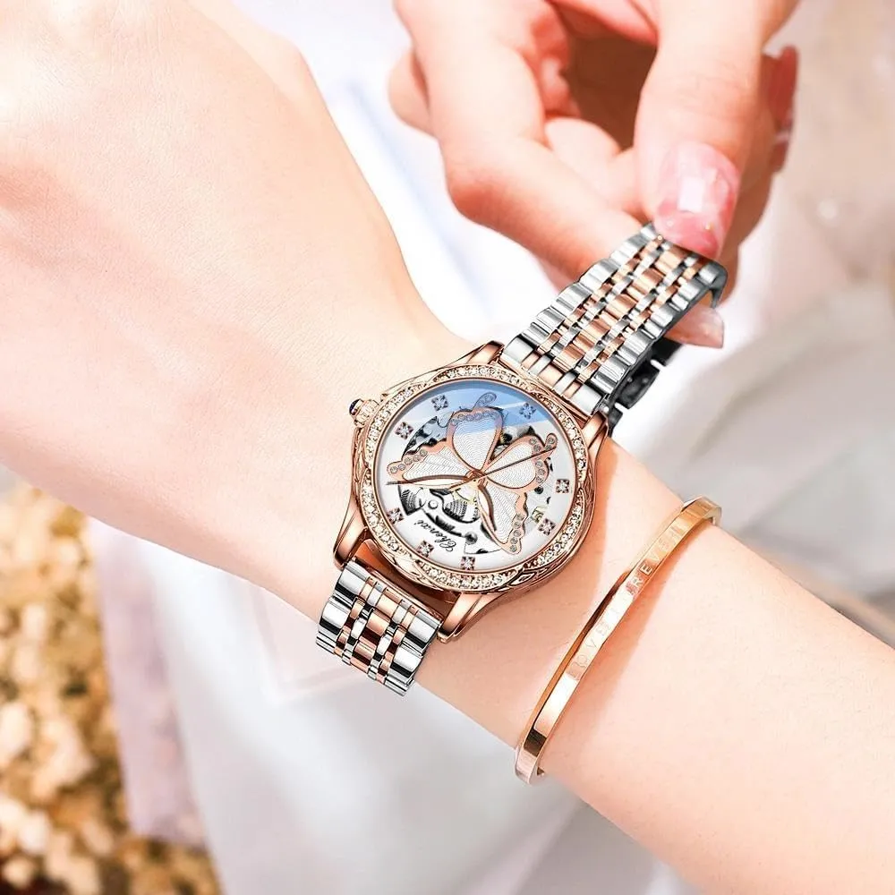 Automatic Watch Luxury Dress afford recoil woodcutting systematically Butterfly Design Waterproof Ladies Wrist Watches Female Mechanical Clock Girls Festival Gift New Women 