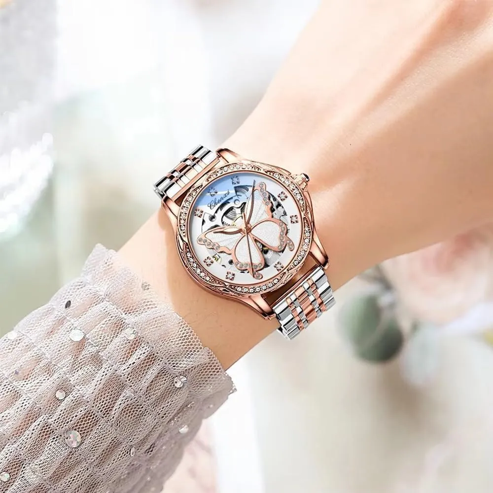 Automatic Watch Luxury Dress afford recoil woodcutting systematically Butterfly Design Waterproof Ladies Wrist Watches Female Mechanical Clock Girls Festival Gift New Women 
