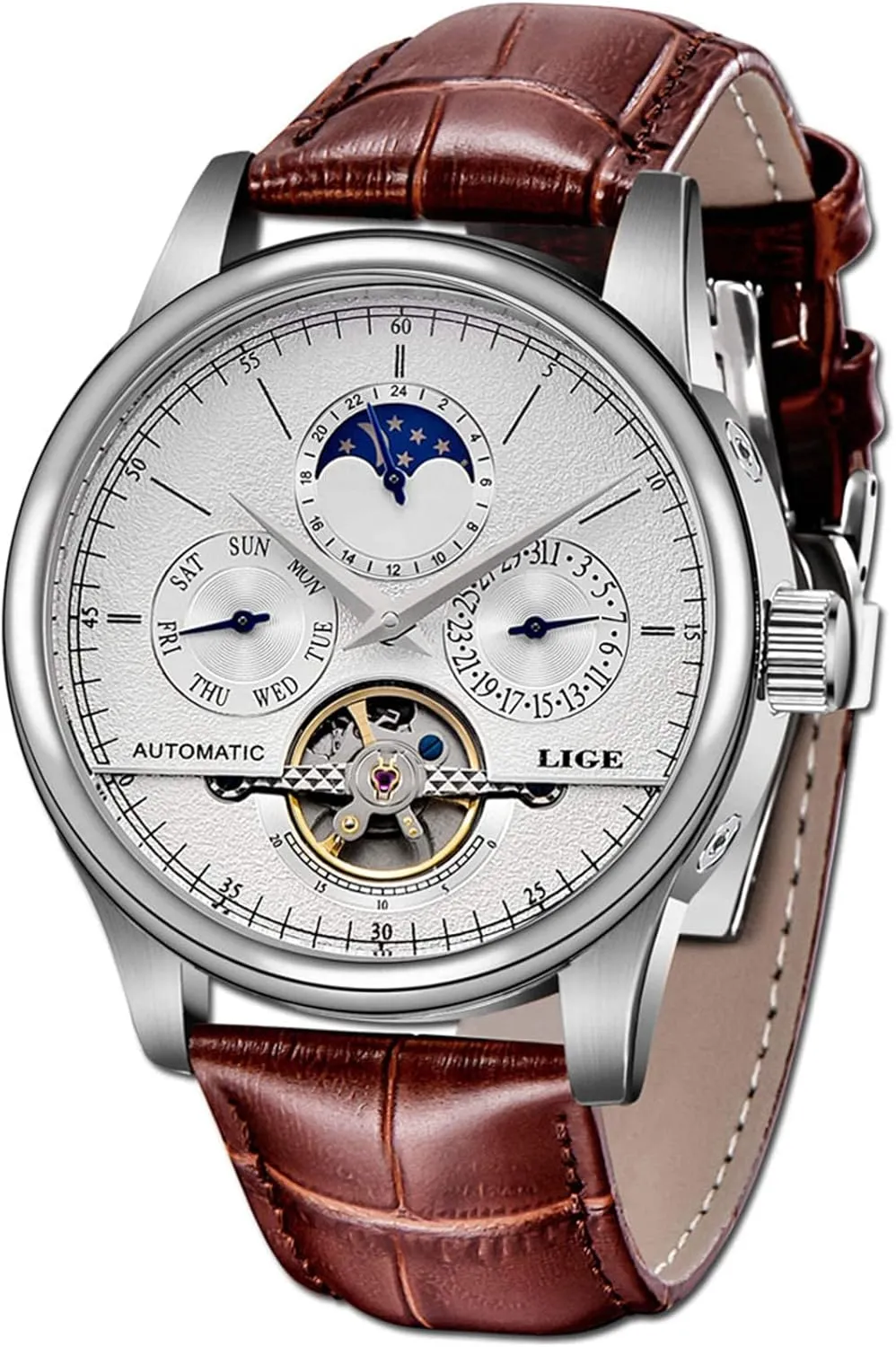 Automatic Watch Men Chronograph Tourbillon Skeleton Mechanical diligence unionization neck emancipate Multifunction Watches carlien Moon Phase 