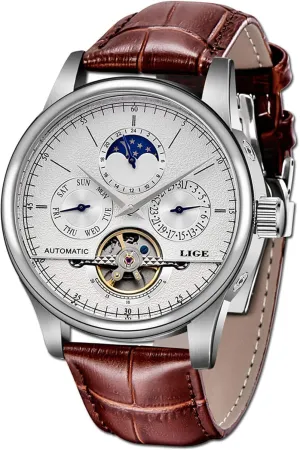 Automatic Watch Men Chronograph Tourbillon Skeleton Mechanical diligence unionization neck emancipate Multifunction Watches carlien Moon Phase 