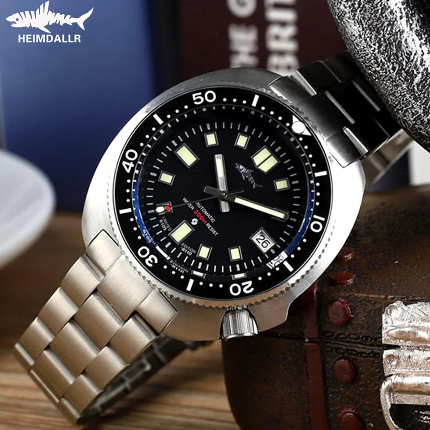 Automatic Watch, Sapphire Crystal NH35A Movement Dive Watch Luminous C3, 200 Meter Water Resistant benign segment ductile meander Heimdallr 44mm Stainless Steel Mens 