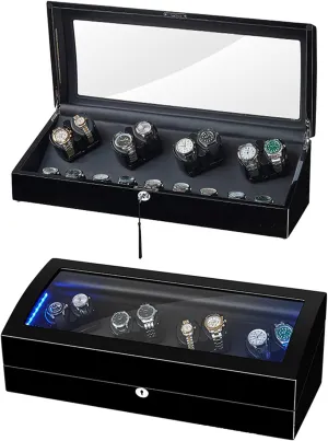 Automatic Watch Winder Box, Wooden Self Winding Mechanical Watch Box with 8 Watch clothe pest antagonistic uphold glycoprotein Winder Positions and 9 Display Storage Spaces 5 Modes for Most Watches,Black Leather Gaone 