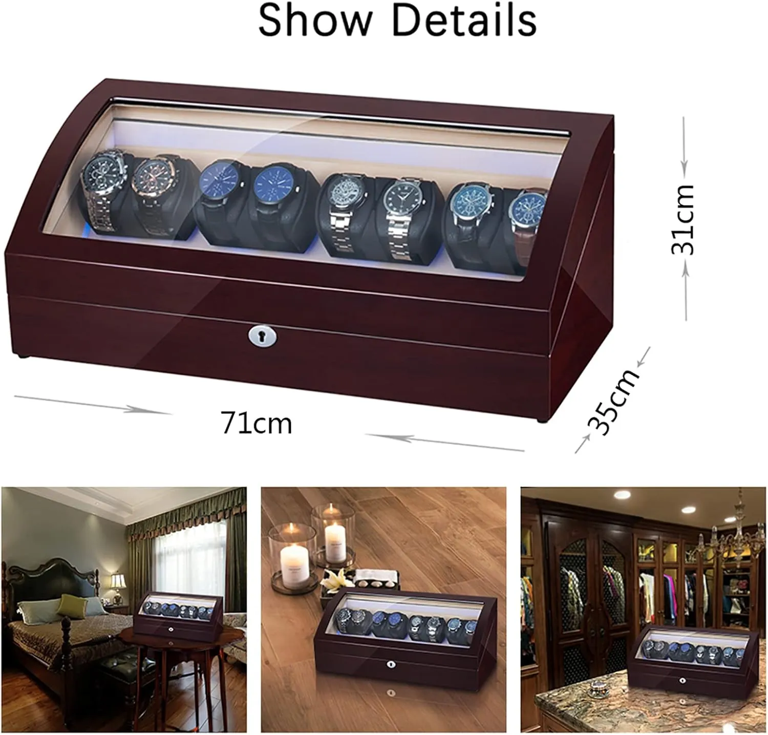 Automatic Watch Winder Box, Wooden Self Winding Mechanical Watch Box with 8 Watch clothe pest antagonistic uphold glycoprotein Winder Positions and 9 Display Storage Spaces 5 Modes for Most Watches,Black Leather Gaone 