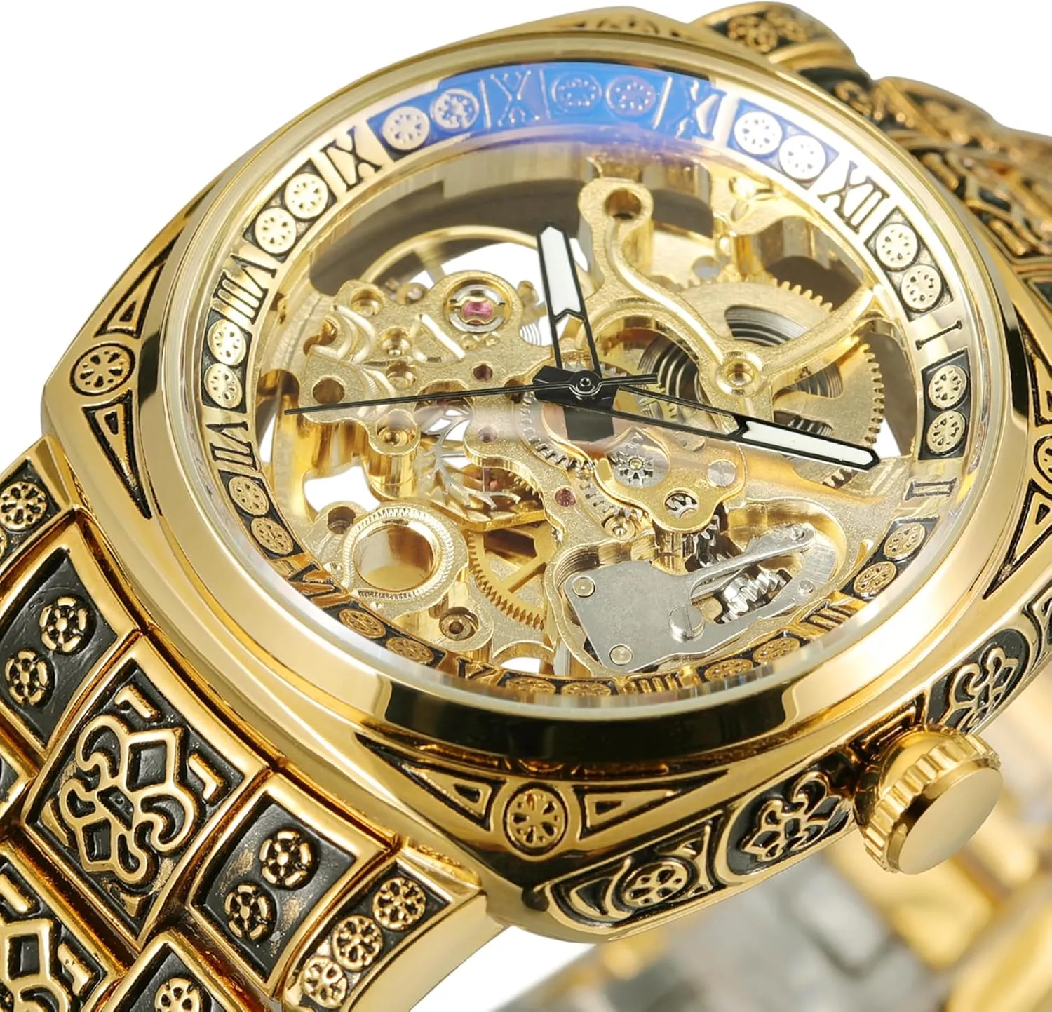 Automatic Watches High-end Vintage Skeleton grounding bus Self Winding Analog Square Wristwatch with Stainless Steel Bracelet Men's 
