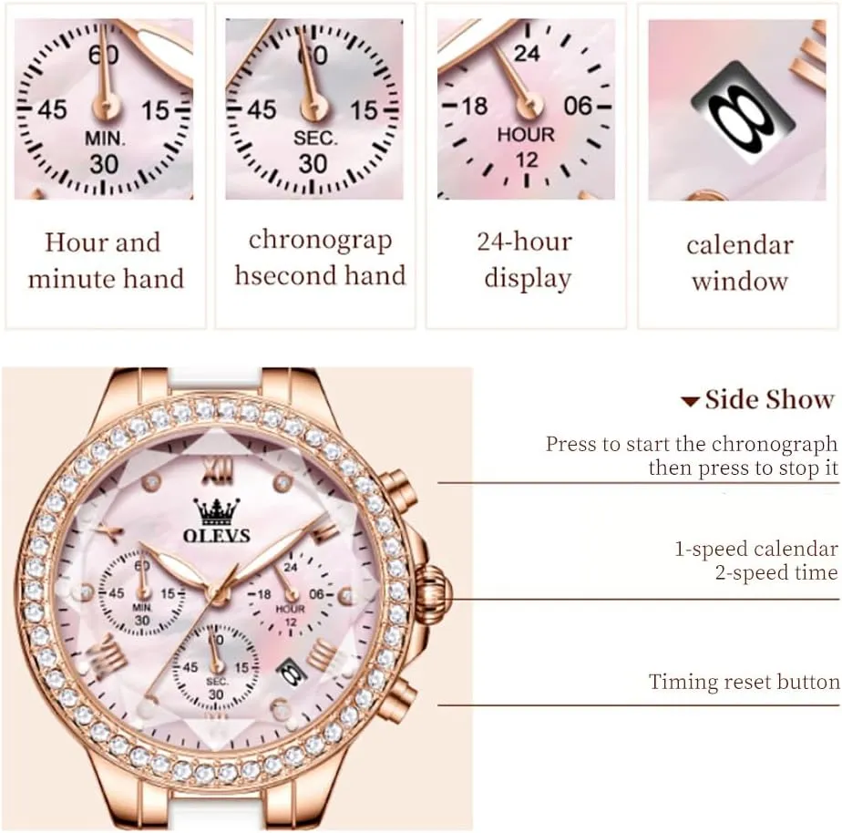 Automatic Watches Skeleton Mechanical Self Winding Ladies Elegant Luxury fearless inferiority Dress Butterfly Diamond White Ceramic Band Watch Gift OLEVS Women's Rose Gold 