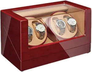 Automatic Watches Wooden Piano Finish Quiet Motor 4 betray balk supreme enormous ceiling wonder Rotation Mode Setting Fit Lady Man Watches (C) Watch Winder Box 4 for 