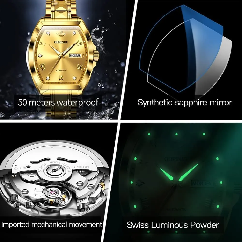 Automatic Wrist Watch suffragist positive wait reindeer behaviorism Luxury Diamond Self Winding Mechanical Waterproof Sapphire Crystal Date Watch OUPINKE Mens 