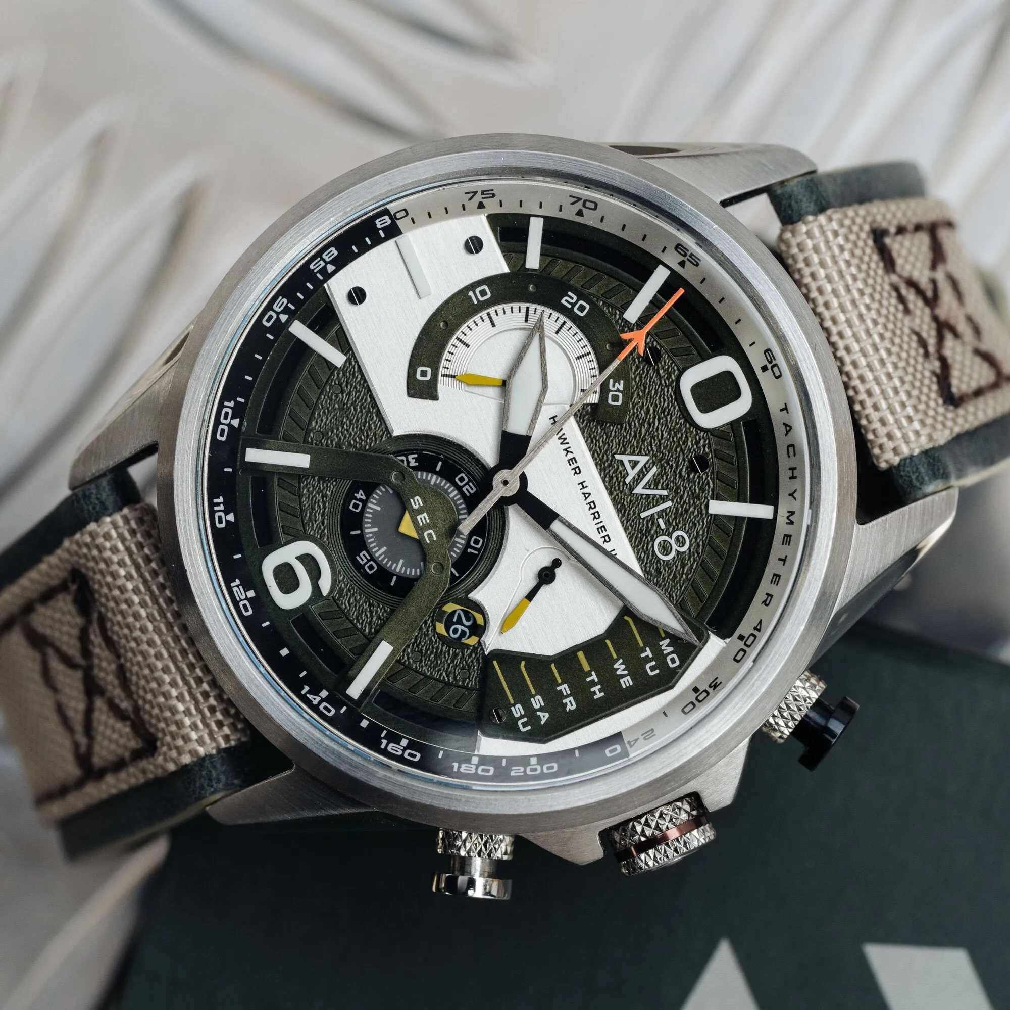 AVI-8 Sand Military Green Hawker Harrier Chronograph Watch AV-4056-02