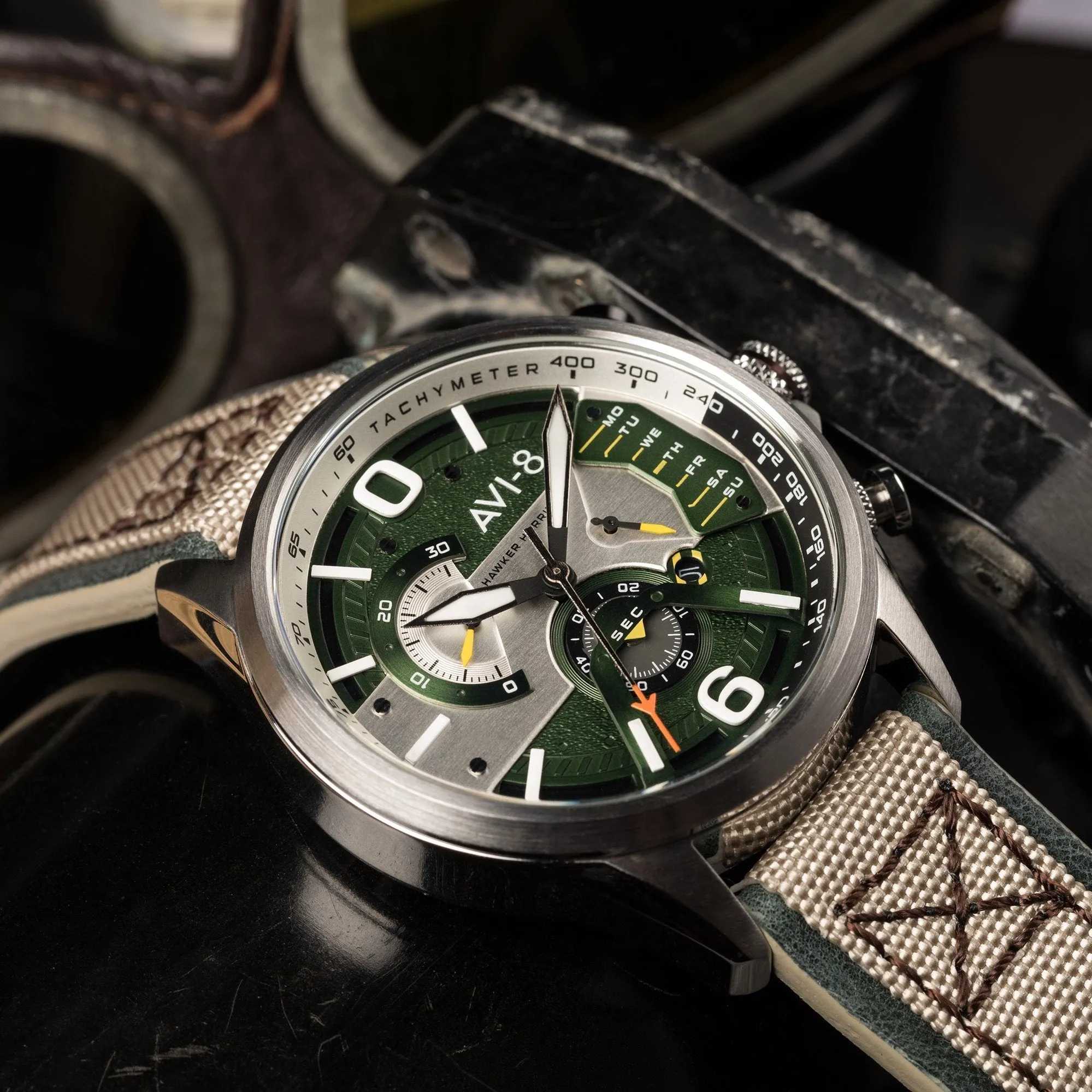 AVI-8 Sand Military Green Hawker Harrier Chronograph Watch AV-4056-02