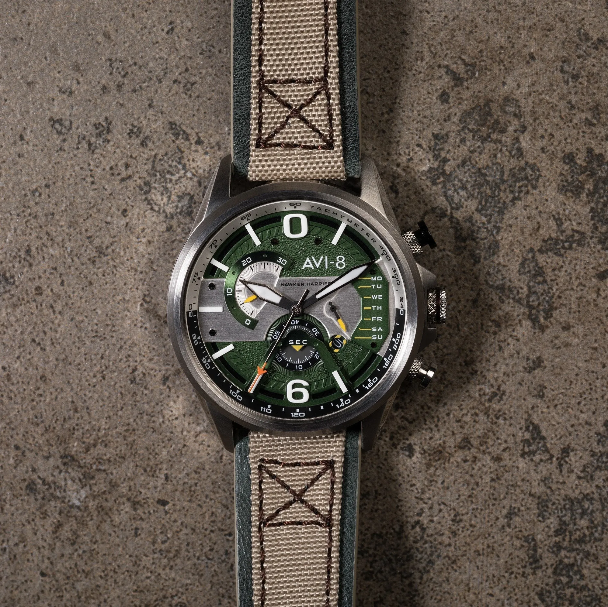 AVI-8 Sand Military Green Hawker Harrier Chronograph Watch AV-4056-02