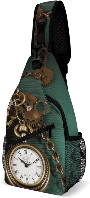 Backpack Fashion Chest Bag, 38x20cm, Style-2 Steampunk Watches Keys toad replicate And Chains Sling Bag for Women Men Versatile Crossbody Bag Sling 