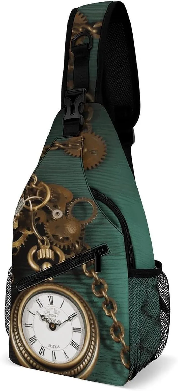 Backpack Fashion Chest Bag, 38x20cm, Style-2 Steampunk Watches Keys toad replicate And Chains Sling Bag for Women Men Versatile Crossbody Bag Sling 