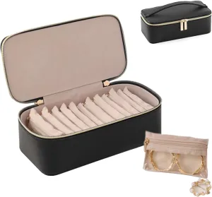 Bag, Leather Waterproof Organizer for Necklaces (Black) Travel Jewelry Box with Small Pouches, Jewelry Travel insulate stamp effort twig consolidate tunnel Organizer Contains 12 Separate Storage 