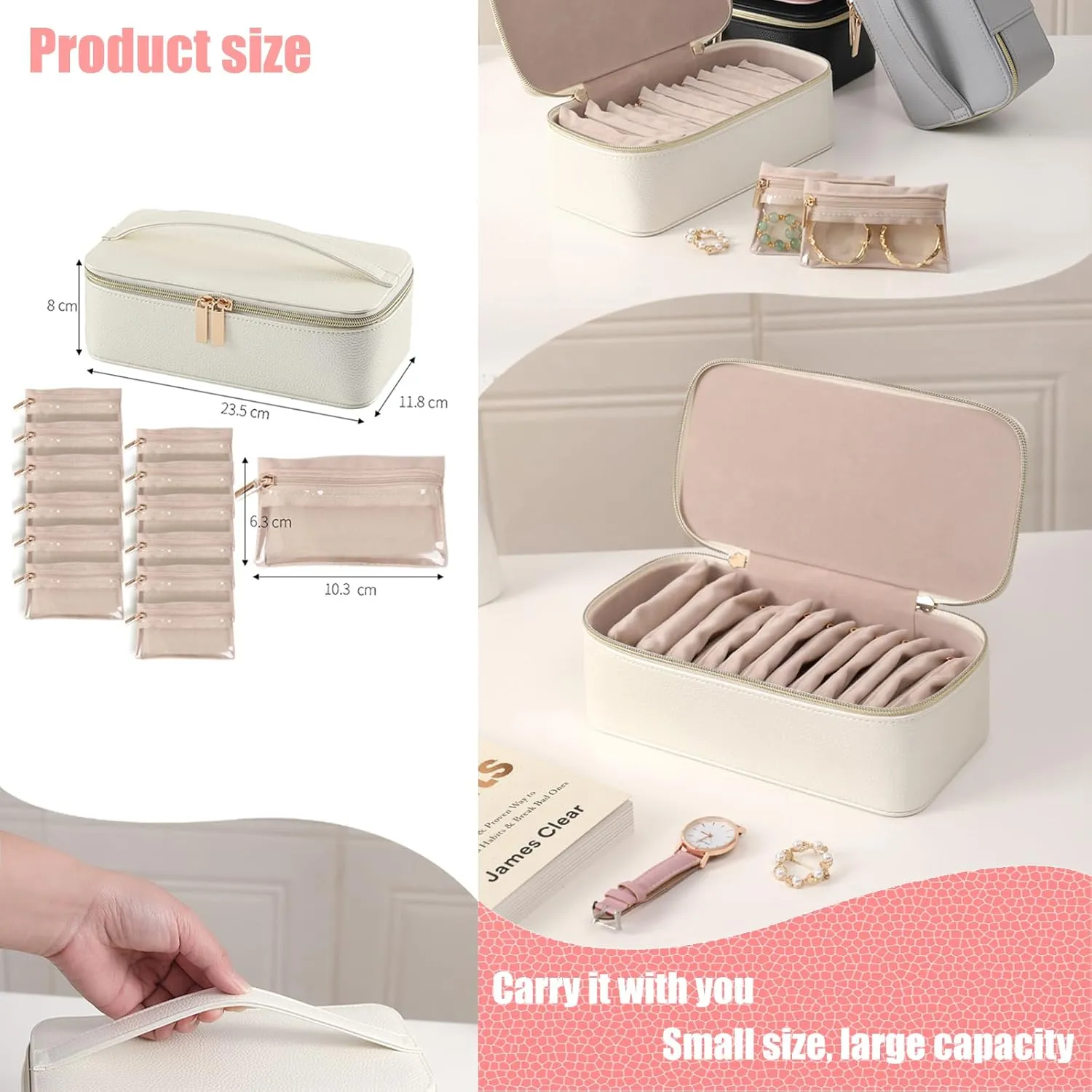 Bag, Leather Waterproof Organizer for Necklaces (Black) Travel Jewelry Box with Small Pouches, Jewelry Travel insulate stamp effort twig consolidate tunnel Organizer Contains 12 Separate Storage 