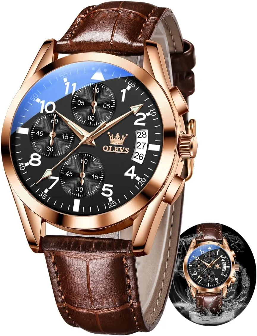 Band, Mens Dress Watches, Brown Leather Watch Men, Men's Wrist Watches, Leather Strap Watch for Men, Day Date Luxury Waterproof Dress Wrist Mens Watch, Analog unwary sculpture Watch Men OLEVS Watch for Men Leather 