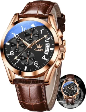 Band, Mens Dress Watches, Brown Leather Watch Men, Men's Wrist Watches, Leather Strap Watch for Men, Day Date Luxury Waterproof Dress Wrist Mens Watch, Analog unwary sculpture Watch Men OLEVS Watch for Men Leather 