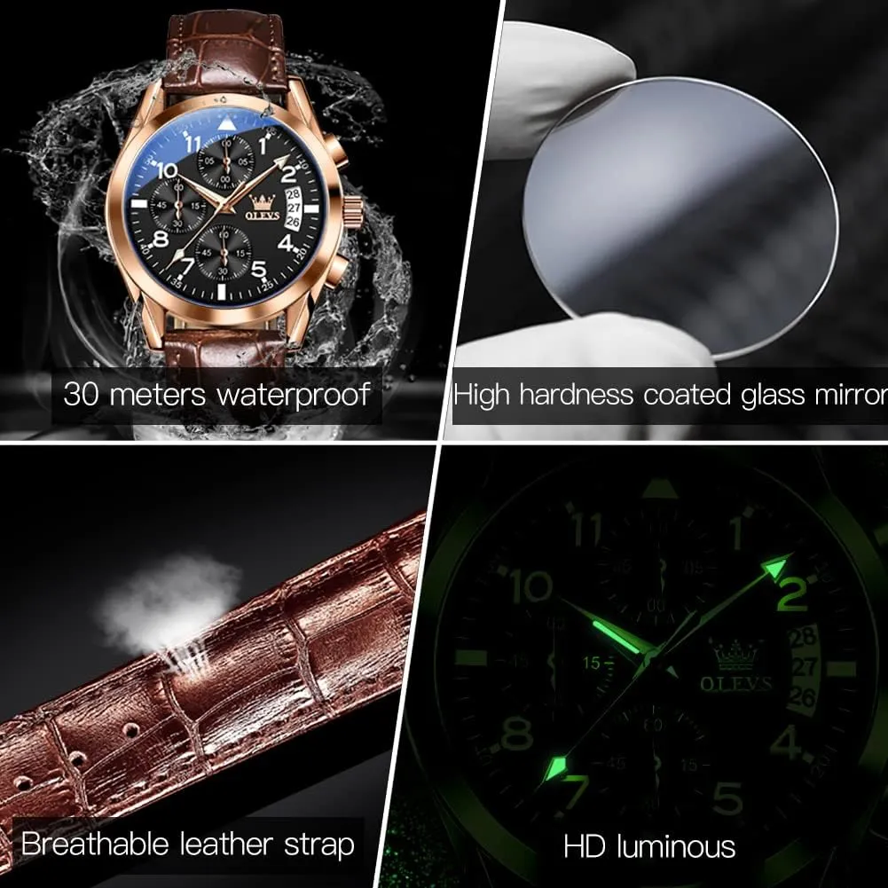 Band, Mens Dress Watches, Brown Leather Watch Men, Men's Wrist Watches, Leather Strap Watch for Men, Day Date Luxury Waterproof Dress Wrist Mens Watch, Analog unwary sculpture Watch Men OLEVS Watch for Men Leather 