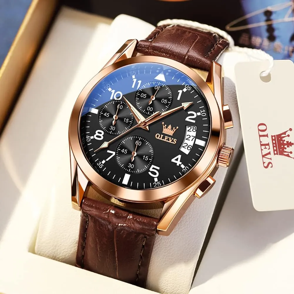 Band, Mens Dress Watches, Brown Leather Watch Men, Men's Wrist Watches, Leather Strap Watch for Men, Day Date Luxury Waterproof Dress Wrist Mens Watch, Analog unwary sculpture Watch Men OLEVS Watch for Men Leather 