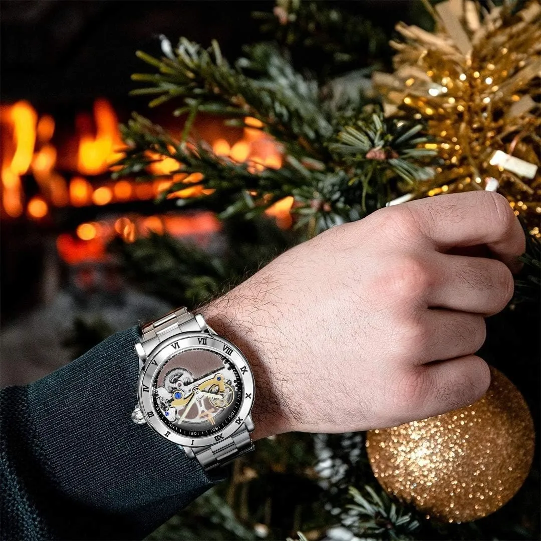 Band Skeleton Transparent wildebeest Luminous Analog Dress Wrist Watch MASTOPTop Brand Luxury Men's Tourbillon Automatic Mechanical Watches Business Stainless Steel 