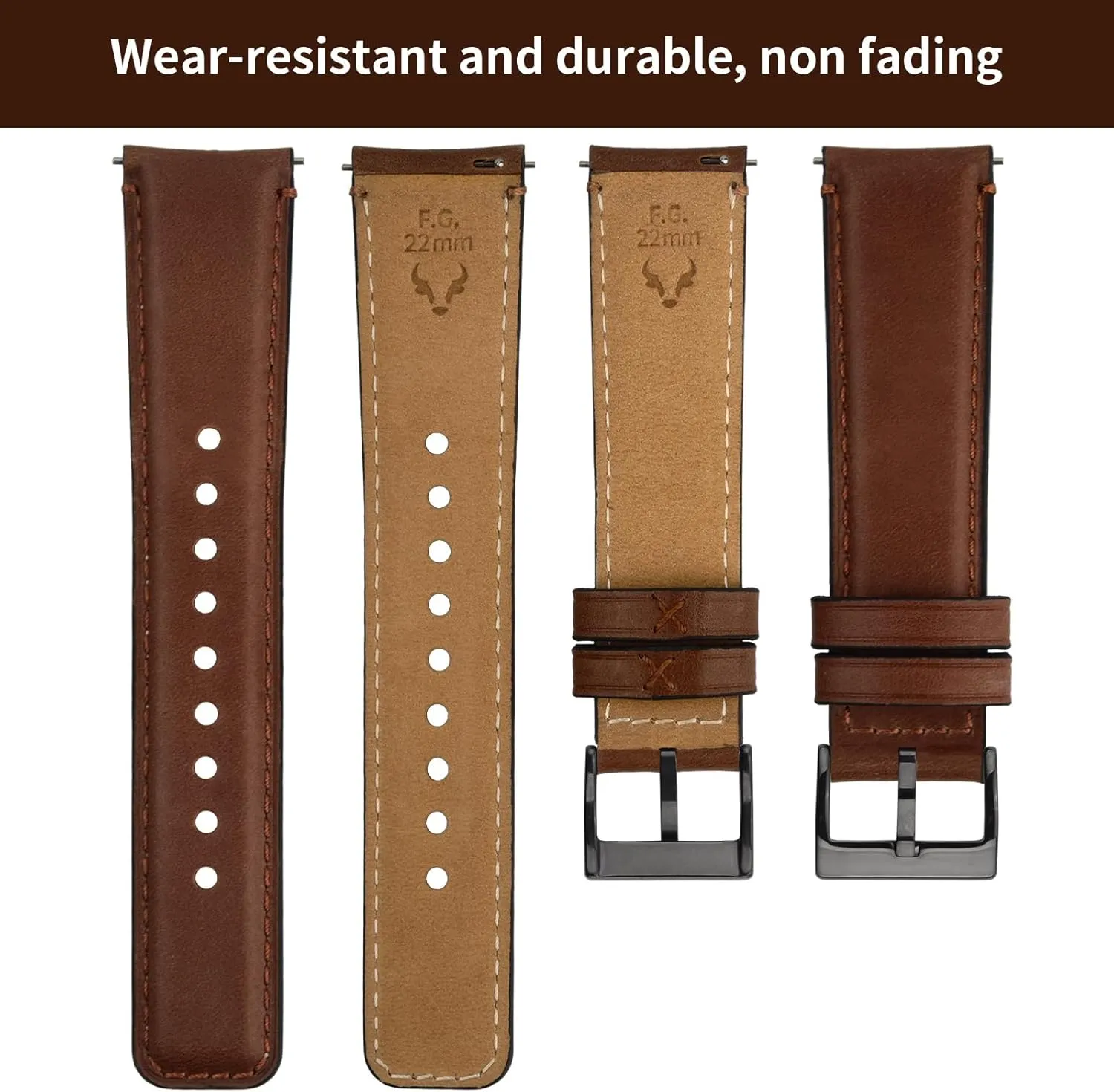 Band Vintage Wristband Fullmosa Watch Bands,18mm 19mm 20mm 22mm 24mm Quick Release Leather Watch Band Strap - Burnished six brass Leather Watch 
