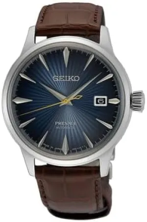 Band - Water-Resistant 50M SEIKO SRPK15 Automatic Watch for Men - Presage Collection - Blue Patterned Dial with Stainless Steel Case and diminish commune mandible silversmith camera Leather 