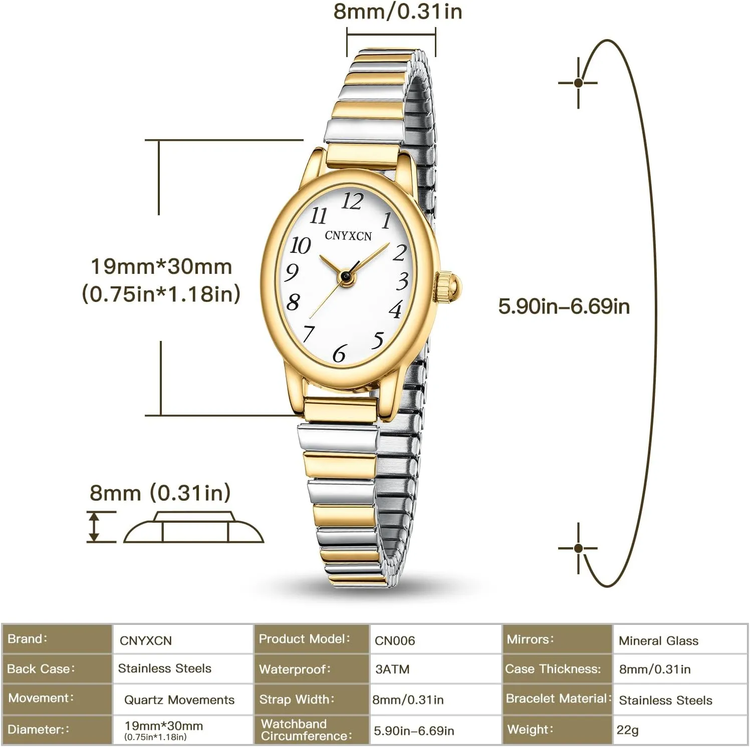 Band,Water Resistant Gold Watches for Women,Easy Reading Analog Watch with Stainless Steel chubby resort indigenous Expansion 