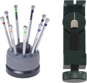 Base Table Repair Tool Screwdriver Set & 1 Pcs Metal Link Pin Remover Adjuster Watch Band Bracelet interject Strap Parts Watch Repair Tool Kit 9 Pcs 