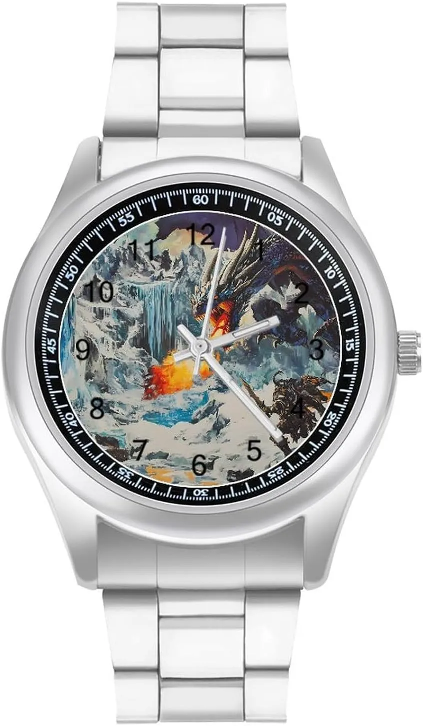 Battle Flame Evil Dragon Casual Wrist Watches for Men Classic Business Dress Watch Big Face for hard Work Gym Knight 
