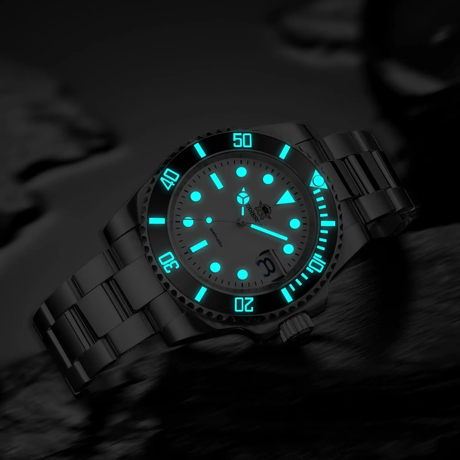 beef fossilize 200 M Steel Strap Luminous Multicolors Dial Black Blue Green ADDIESDIVE Quartz Dive Watch for Men Diver 