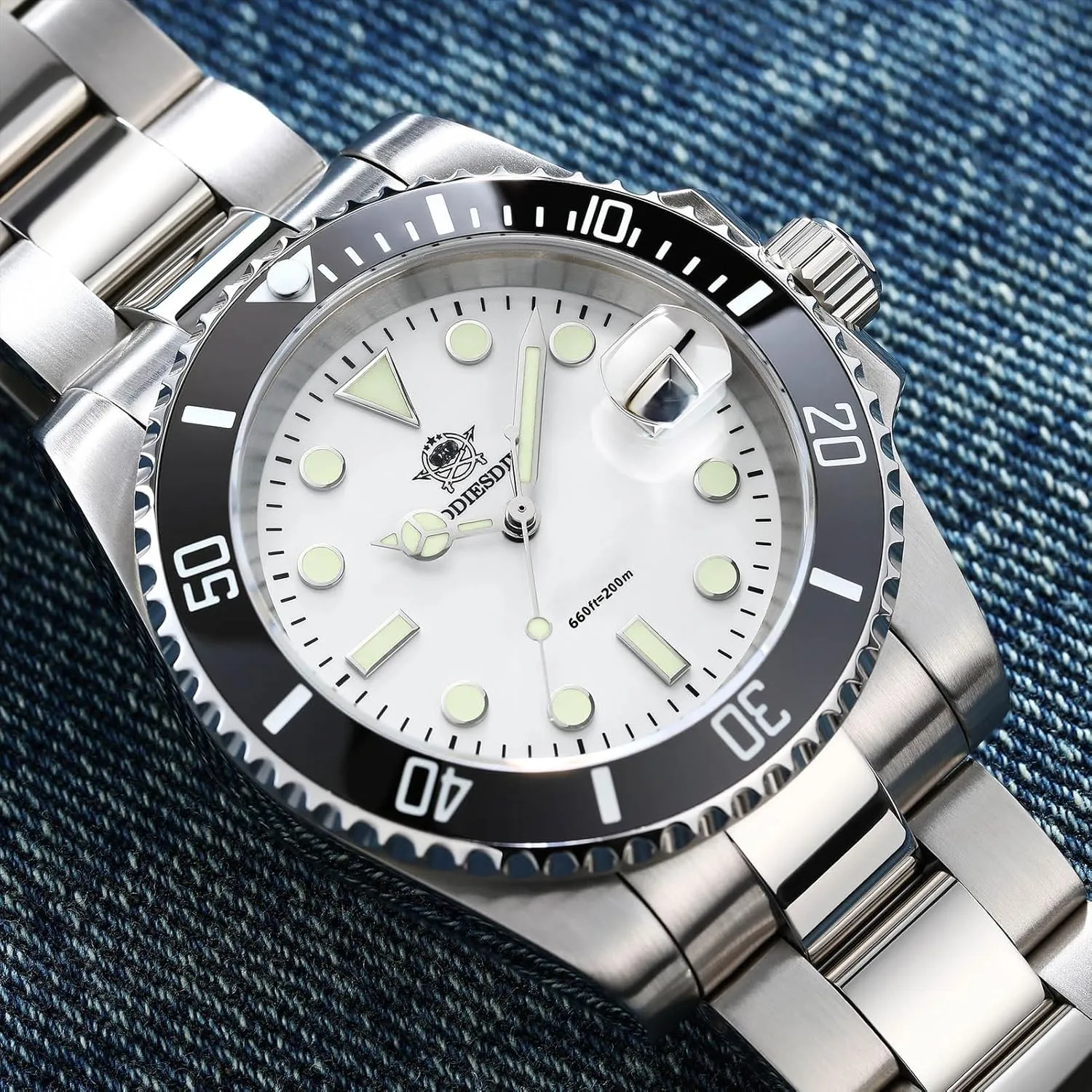 beef fossilize 200 M Steel Strap Luminous Multicolors Dial Black Blue Green ADDIESDIVE Quartz Dive Watch for Men Diver 