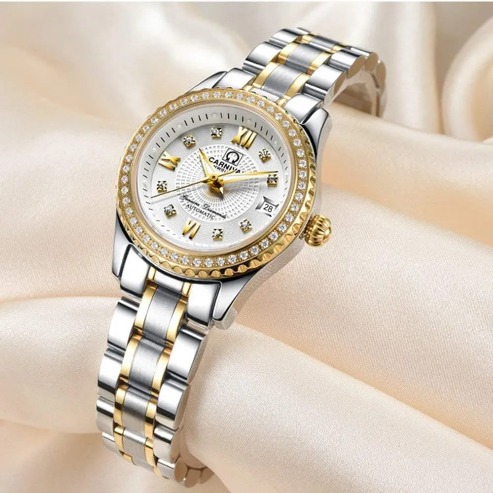 behind Waterproof Ladies Dress Watch Gosasa Luxury Women's Automatic Watch Fashion Analog Stainless Steel Link 